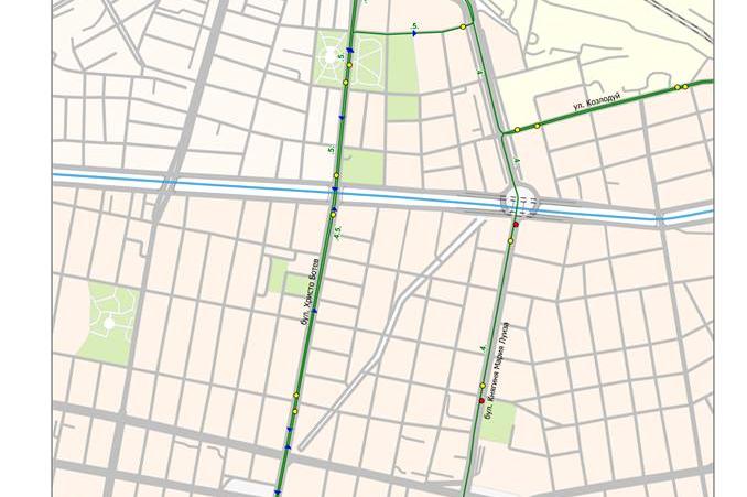 Карта с маршрута на трамваи 4 и 5