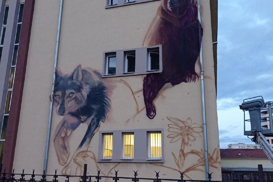 Рисуват вълк и мечка върху фасадата на столичното 61 училище