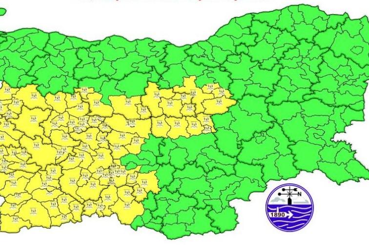 Жълт код за дъжд и гръмотевици в София, Софийско и още 10 области